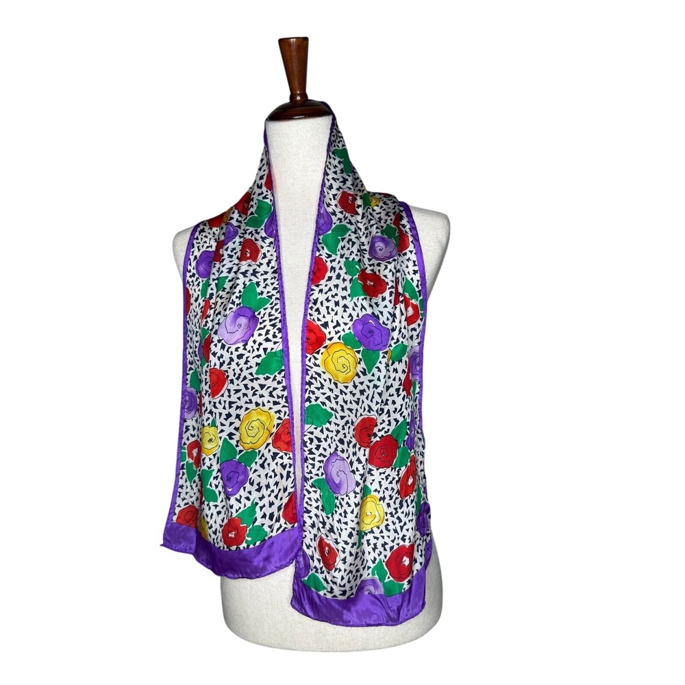 Colorful Floral Scarf‎ Abstract Polka Dot Y2K Retro Wrap 10 x 50
